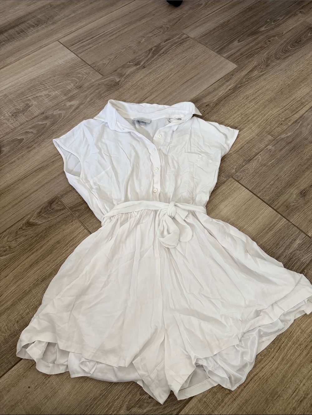 White Button-Front Belted Romper